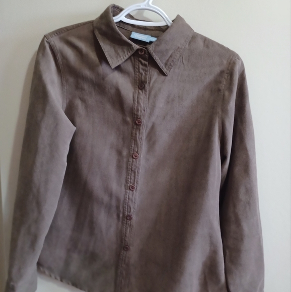 Denver Hayes Smooth Faux-Suede Button Down Shirt Brown Women’s Size M - Picture 1 of 9